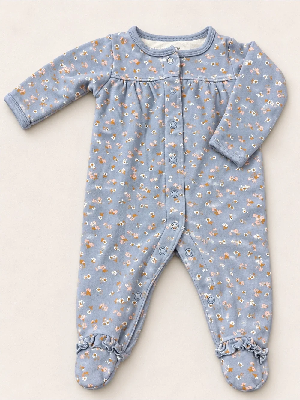 Carter’s - Button Down Sleeper - Blue W/ Print & Ruffles (Cotton) - 3M